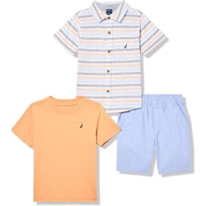 imageNautica Boys 3pc Shirt Short SetPeachStripeLight Blue
