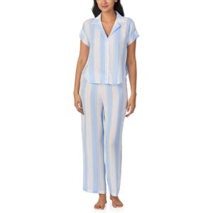 imageNautica Womens Button Up Pajama Set  2Piece Summer Lightweight PJ Set  Top and Pants  Lounge and Sleep Sets for WomenBlue Stripe
