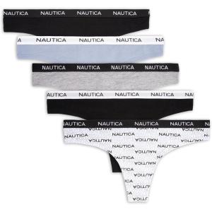 imageNautica Womens Cotton Thong Underwear Set 5PackGrey Multi LogoBlackMd Heather GreyStonewashBlack