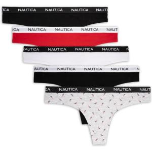 imageNautica Womens Cotton Thong Underwear Set 5PackNt Sail LogoBlackWhiteBarbados CherryBlack