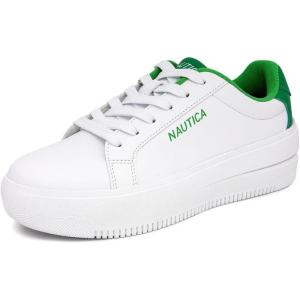 imageNautica Womens LaceUp Fashion Sneakers  LowTop Casual Walking ampamp Tennis Shoes with Platform or Regular HeelWhite Greensendera