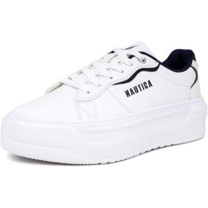 imageNautica Womens LaceUp Fashion Sneakers  LowTop Casual Walking ampamp Tennis Shoes with Platform or Regular HeelWhite Navyhycrest