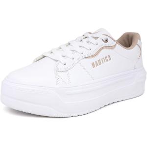 imageNautica Womens LaceUp Fashion Sneakers  LowTop Casual Walking ampamp Tennis Shoes with Platform or Regular HeelWhite Sandhycrest