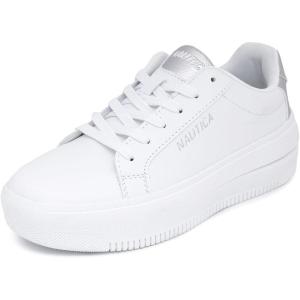 imageNautica Womens LaceUp Fashion Sneakers  LowTop Casual Walking ampamp Tennis Shoes with Platform or Regular HeelWhite Silversendera