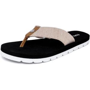 imageNautica Womens Thong Strap Sandal  Casual FlipFlop for Beach Pool and Everyday ComfortTan Stripe