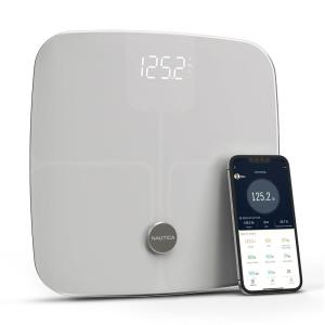 imageNautica Body Tracker Digital Bathroom Scale BluetoothEnabled Smart Scale with BMI Body Fat Muscle Mass Tracking ampamp More Syncs with Smartphone App for Body Composition Tracking 440 LbsIce White