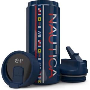 imageNautica Smart Coffee Tumbler Smart Water Bottle Stainless Steel Vacuum Insulated Water Bottle with Straw Lid LED Display Bottle Keeps Hot or Cold Sports Edition NAVY HARBOR 32 OZ