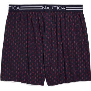 imageNautica Mens Classic Cotton Loose Knit Boxer2 Way Anchor Print Peacoatnautica Red