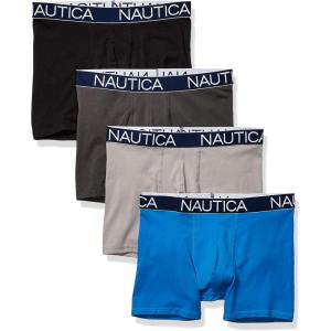 imageNautica Mens Cotton Stretch 4 Pack Boxer BriefBlackCharcoalAlloyCapri Blue