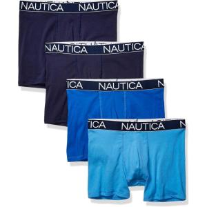 imageNautica Mens Cotton Stretch 4 Pack Boxer BriefPeacoatSea CobaltAero Blue