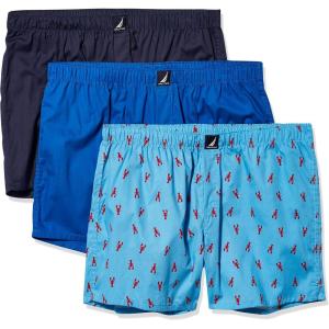 imageNautica Mens Cotton Woven 3 Pack BoxerSea CobaltPeacoatLobsteraero Blue