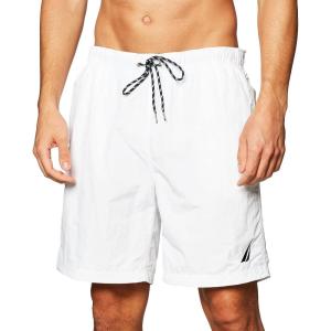 imageNautica Mens Solid Quick Dry Classic Logo Swim TrunkBright White