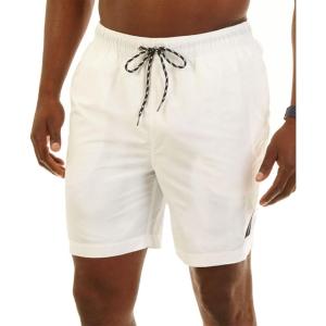 imageNautica Mens Solid Quick Dry Classic Logo Swim TrunkBright WhiteWhite