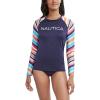 imageNautica Womens Standard Long Sleeve Rashguard UPF 30 Uv Sun Protection Swim ShirtPink Combo