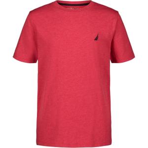 imageNautica Boys Short Sleeve Solid Crew Neck TShirt Soft Comfortable Relaxed FitCarmine Heather