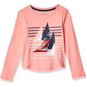 imageNautica Girls Long Sleeve Graphic TShirt Flip Sequin and Glitter EmbellishmentsFlamingo Pink Sail