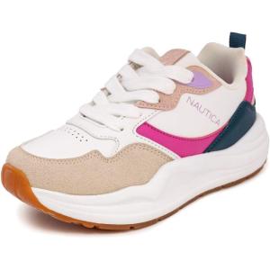 imageNautica Girls Sneakers  LaceUp Tennis Shoes Casual ampamp Comfortable for ToddlersToddler Little Kids ampamp Big Kids PlatformRegularPink Tan White