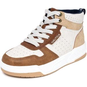 imageNautica Kids Sneaker LaceUp Fashion Shoe with BootLike High Top Design for Boys and Girls Big KidLittle Kid Sizes  HorizonIvory Tan