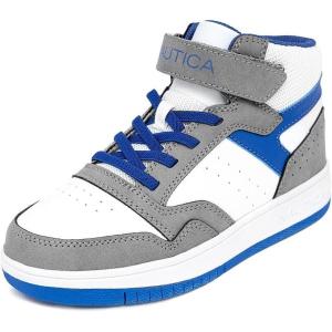 imageNautica Kids Sneaker LaceUp Fashion Shoe with BootLike High Top Design for Boys and Girls Big KidLittle Kid Sizes  HorizonWhite Greyhugh