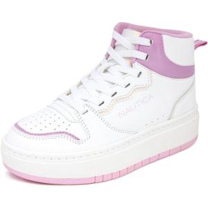 imageNautica Kids Sneaker LaceUp Fashion Shoe with BootLike High Top Design for Boys and Girls Big KidLittle Kid Sizes  HorizonWhite Pink Metallic