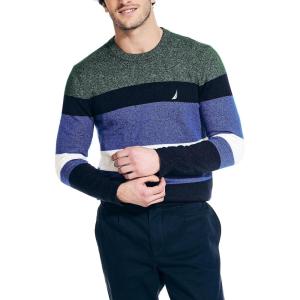 imageNautica Mens Sustainably Crafted Striped Textured Crewneck SweaterNavy Seas