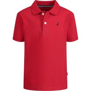 imageNautica Boys Short Sleeve Anchor Polo Button Closure Soft ampamp Comfortable Pique FabricCarmine