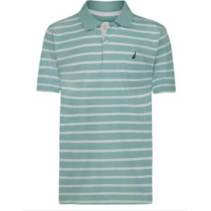 imageNautica Boys Short Sleeve Fashion Polo Button Closure Soft ampamp ComfortableCoast Stripe Aqua Haze