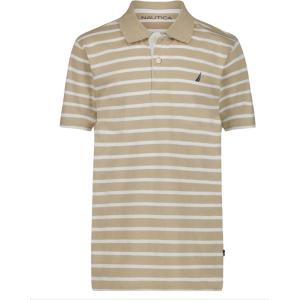 imageNautica Boys Short Sleeve Fashion Polo Button Closure Soft ampamp ComfortableCoast Stripe White Pepper