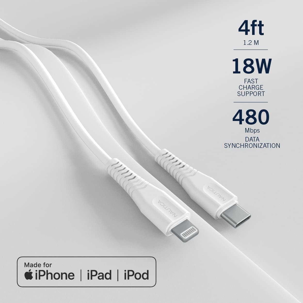 imageNautica USB C to Lightning Cable Type C to Lightning Cable USB C Charger MFi Verified Fast Charger Charging Cord Compatible with iPhone 1312 Pro Max11XXSXR iPad AirPod 4 Ft C100 RedWhite