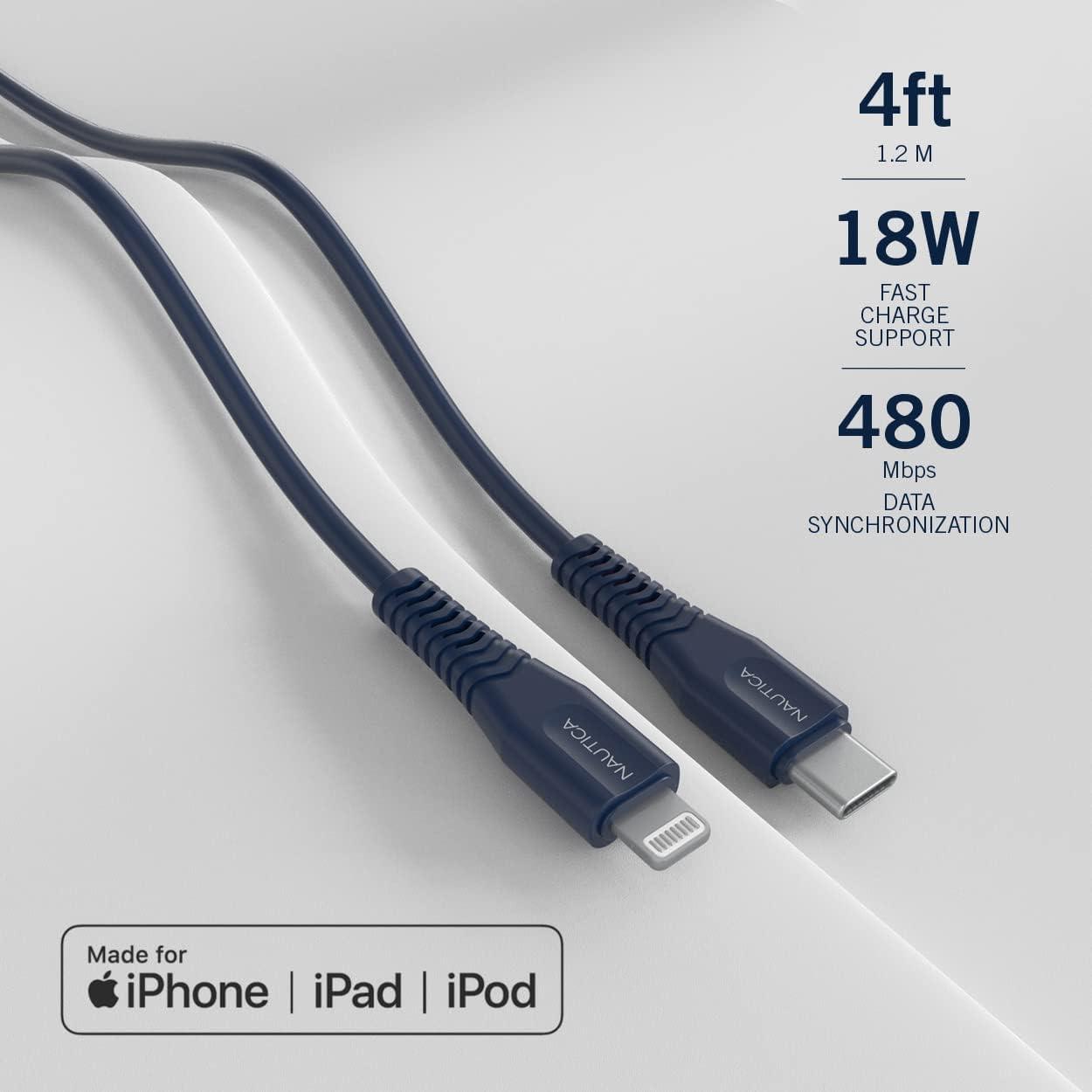 imageNautica USB C to Lightning Cable Type C to Lightning Cable USB C Charger MFi Verified Fast Charger Charging Cord Compatible with iPhone 1312 Pro Max11XXSXR iPad AirPod 4 Ft C100 RedNavy