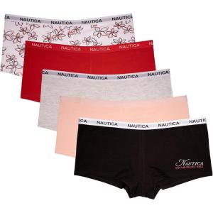 imageNautica Womens Cotton Boyshort Underwear Set 5PackBlackRock SaltLt Bleach HeatherBarbados CherryNt Floral Outline