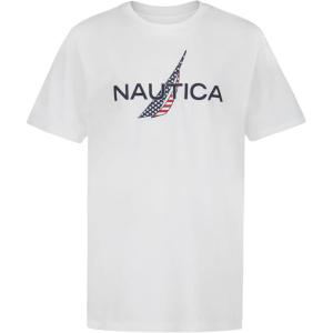 imageNautica Boys Short Sleeve Graphic Crew Neck TShirt Soft Comfortable Relaxed FitAmericana Bright White