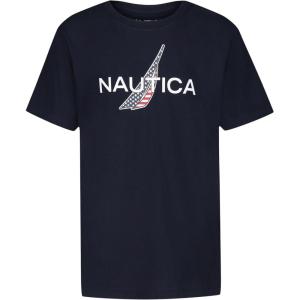 imageNautica Boys Short Sleeve Graphic Crew Neck TShirt Soft Comfortable Relaxed FitAmericana Sport Navy