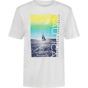 imageNautica Boys Short Sleeve Graphic Crew Neck TShirt Soft Comfortable Relaxed FitCruising Bright White