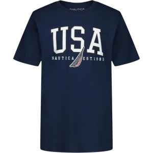 imageNautica Boys Short Sleeve Graphic Crew Neck TShirt Soft Comfortable Relaxed FitTeam Usa Yale Blue