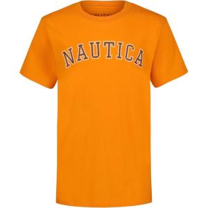 imageNautica Boys Short Sleeve Graphic Crew Neck TShirt Soft Comfortable Relaxed FitVarsity Arch Persimmon