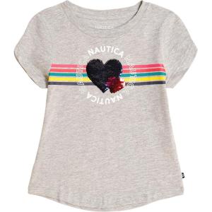 imageNautica Girls Short Sleeve Legacy TShirt with Flip Sequin Design Cotton Tee with Tagless InteriorGrey Linked Heart