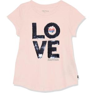 imageNautica Girls Short Sleeve Legacy TShirt with Flip Sequin Design Cotton Tee with Tagless InteriorPink Sequin Heart