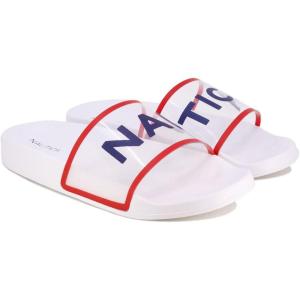 imageNautica Womens Athletic Slide Sandals  Comfort SlipOn Shower Shoes QuickDry Beach Sandals NonSlip Boat Slides for Pool ampamp Casual WearAmmiered White Blue