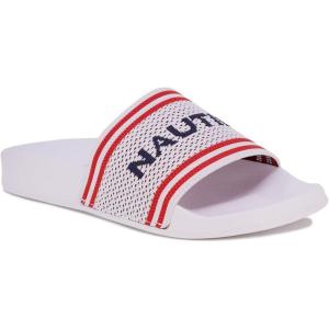 imageNautica Womens Athletic Slide Sandals  Comfort SlipOn Shower Shoes QuickDry Beach Sandals NonSlip Boat Slides for Pool ampamp Casual WearBestered White and Blue