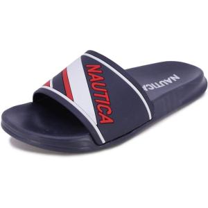 imageNautica Womens Athletic Slide Sandals  Comfort SlipOn Shower Shoes QuickDry Beach Sandals NonSlip Boat Slides for Pool ampamp Casual WearHanired White and Blue
