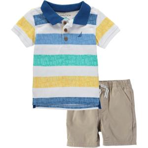 imageNautica boys 2 Pieces Polo Short SetBright White Striped