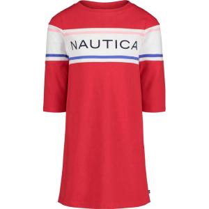 imageNautica Girls Long Sleeve Logo Design Knit TShirt DressTrue Red Logo
