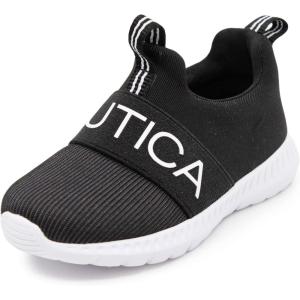 imageNautica Kids SlipOn Sneakers Stylish and Comfortable Athletic Shoes for Boys and Girls in Toddler and Little Kid SizesBlackWhite Ribbed