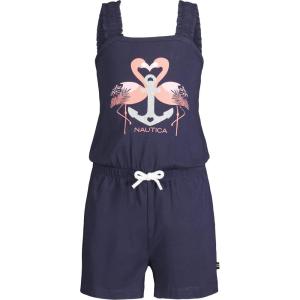 imageNautica girls Patterned Knit Jersey Romper Sleeveless Relaxed Fit ampamp Cinched WaistPeacoat Anchor
