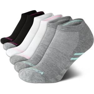 imageNautica Womens No Show Socks  6 Pack Breathable Cushioned Athletic Performance Low Cut Socks for Women Sizes 410BlackWhiteGrey