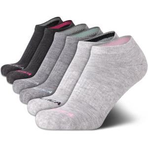 imageNautica Womens No Show Socks  6 Pack Breathable Cushioned Athletic Performance Low Cut Socks for Women Sizes 410Grey Assorted