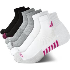 imageNautica Womens Quarter Socks  6 Pack Cushioned Moisture Wicking Athletic Socks for Women for Gym Running Sports 410BlackWhiteGrey