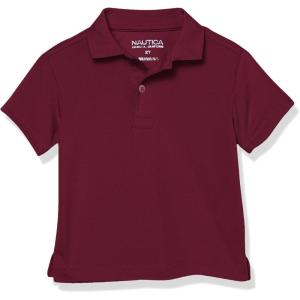 imageNautica Boys School Uniform Short Sleeve Polo Shirt Button Closure Moisture Wicking Performance MaterialBurgundy 601