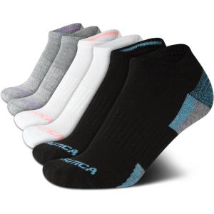 imageNautica Womens Low Cut Socks  6 Pack Breathable Cushioned Athletic Performance No Show Socks for Women Sizes 410BlackWhiteGrey